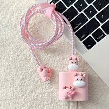 5 Pcs Pink Cow Charger Protector For IPhone 14 Pro Max, Data Cable Protector For IPhone 13/12/11, Charger Cable Organizer For 18/20W Fast Charger, Anti-Break Cable Wrap, Gift For Boyfriend/Girlfriend - Pink - View 2