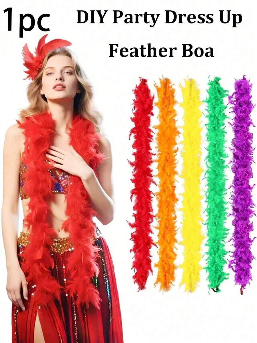 1pc Boa, DIY Party Costume Accessory, Colorful Boa Scarf Decor, Suitable For Birthday Party, Halloween, Christmas, Racing, Tea Party, New Year's Eve, Concert, Home Decor, Dance Wedding, Stage Performance - Multicolor - View 1