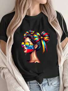 Women's T-Shirt With Flag And National Emblem Print, Latin American Culture Clothing, Casual And Comfortable, Ideal For Pride And Casual Wear, Na Shopping - 黑 - 查看 1