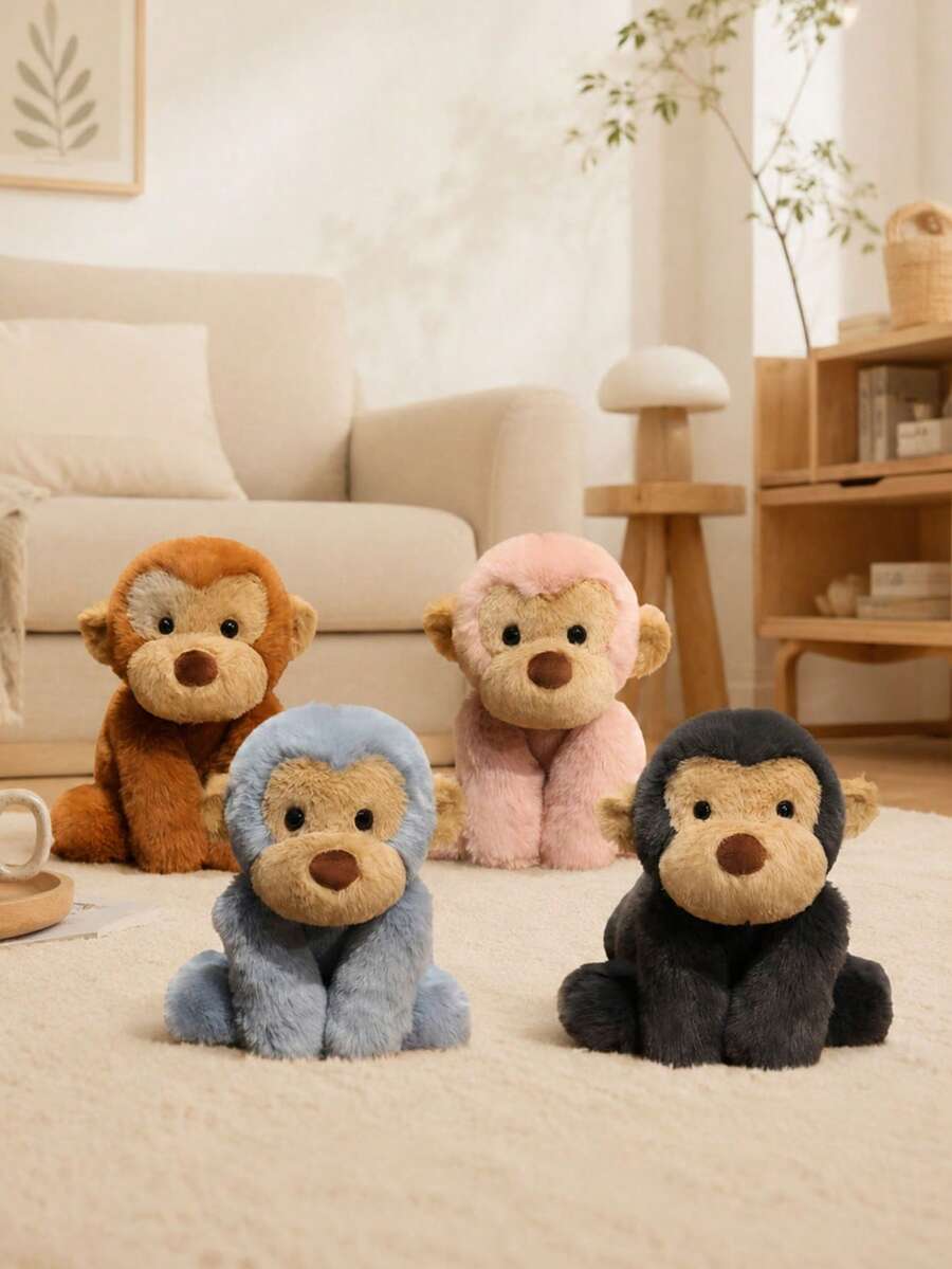 1个可爱卡通微笑猴子毛绒玩具，柔软填充，萌趣十足，桌面摆件，舒缓压力，生日/圣诞节/情人节礼物