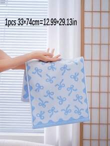 QIBHI 1/2/3件可選，純棉提花蝴蝶結棉質浴巾，1條小毛巾 (33*74cm) 或 1條浴巾 (70*140cm)，優雅清新甜美風，(2條毛巾 + 1條浴巾) 浴室裝飾浴巾，情人節禮物毛巾，婚禮裝飾，吸水且柔軟 - 藍色 - 查看 14