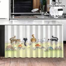 1pc, Home Decor, Cat Pattern Printed Table Skirt, Kitchen Small Curtain, Kitchen Cabinet Cover, With Curtain Holes, Easy To Hang, Rectangular, Machine Woven, Machine Washable, Kitchen Decoration And Accessories, Perfect For Kitchen Cabinets And Home Decor - Multicolor - View 3