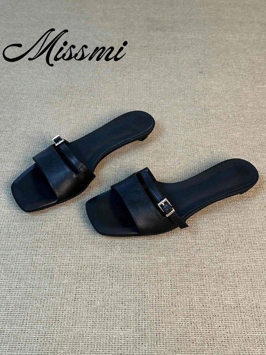 Giày cao gót đế vuông kiểu Pháp cổ điển dành cho nữ, hàng mới về, sandal quai ngang gót trung bình. - màu đen - Xem 1