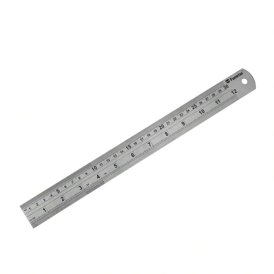 Regla De Acero Inoxidable Con Medida De 30cm; Con Tabla De Conversión En La Parte Trasera ; Ideal Para Escuela, Oficina, Arquitecto, Ingenieros. - Plateado - Ver 1