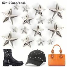 50/100pcs/Pack Rivets en métal argenté en forme d'étoile DIY Vêtements Chaussures Sacs Accessoires de vêtement fait main Rivets en cuir punk Boutons de rivet pointus - Multicolore - Voir 1