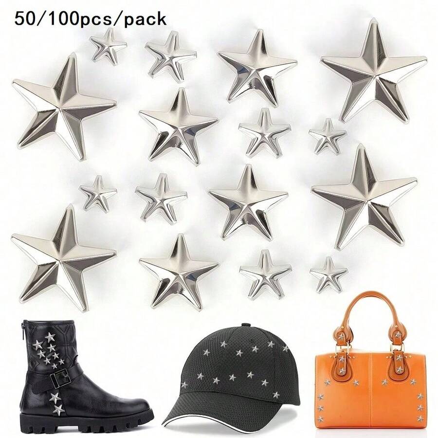50/100pcs/Pack Rivets en métal argenté en forme d'étoile DIY Vêtements Chaussures Sacs Accessoires de vêtement fait main Rivets en cuir punk Boutons de rivet pointus - Multicolore - Voir 1