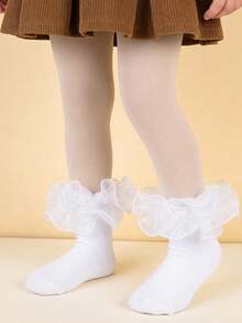 1 Pair Girls' Polka Dot Princess Style Lace Trim Short Socks, Lightweight For Spring/Summer/Autumn, Princess-Themed Cute Cartoon Socks For Children - Multicolor - View 6