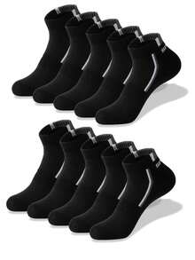 10 pares de calcetines negros simples de tripulación atlética para hombres con detalle de letra, para gimnasio - Negro - Ver 10