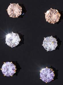 3對鍍金多色超閃亮水鑽耳釘，輕量奢華百搭飾品 - 紫丁香色 - 查看 5