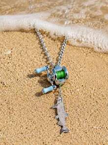 1pc Mini Fishing Reel Necklace Pendant - Silver - View 6