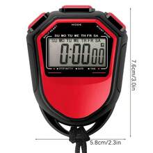 Cronómetro Deportivo de Mano, Temporizador Digital LCD, Resistente al Agua y Duradero, para Natación, Running, Fútbol, Entrenamiento, Cronometraje Preciso - Rojo - Ver 5