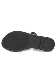 Women's Solid Color Vacation PU Leather Criss-Cross Strap Slide Sandals, Beach Outdoor Spring/Summer Round Toe Flat Lightweight Open Toe Slip-On Shoes - Navy Blue - View 8