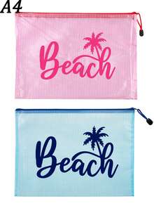 防水時尚沙灘包，印有「Beach」椰子樹圖案，大容量透明化妝包，尼龍拉鍊 - 輕量，春夏防曬收納，適合游泳、沙灘、潛水和夏季度假，學生開學，送給朋友、家人、閨蜜、同學的完美禮物和紀念品，生日、節日、派對、婚禮（伴娘）、教師節、郵輪必備、畢業、暑假、開學禮物 - 彩色 - 查看 22