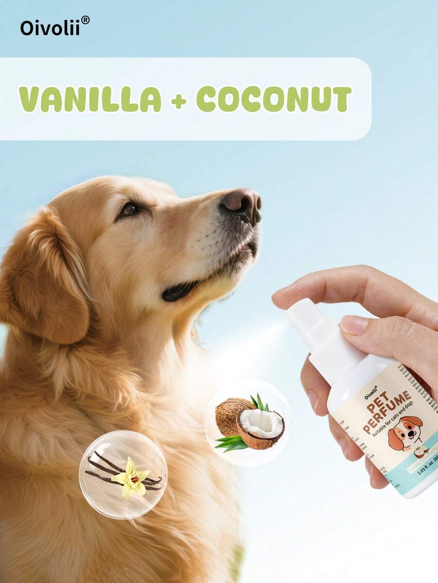 Oivolii Pet Deodorizing Spray, Pet Perfume - Vanilla Coconut Scent, Long-Lasting Fragrance, Keeps Pets Smelling Fresh And Clean., Suitable As A Daily Grooming Tool For Dogs And Cats, A Great Gift For Pets. 2.03fl.Oz.