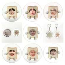 ENH/YPEN K-Pop 偶像趣味徽章 58mm 錫製鈕扣胸章附鏡面鑰匙圈，粉絲支持周邊商品，送給同學與好友的小禮物 - 彩色 - 查看 2