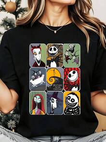 Disney Nightmare Before Christmas Characters Women's Round Neck Shirt Summer Tops Comfortable O-Neck T Shirt Fashion Casual Women Clothes - Black - View 1