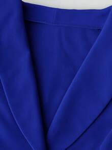 White Deep V-Neck Blazer Dress: Long Sleeve Pleated Mini Dress  For Office & Party - 藍色 - 查看 3