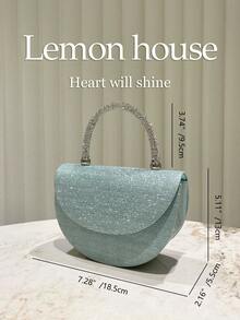 1pc Fresh Mint Green Glitter Striped Handbag Tote Bag, Fashion Elegant Box Clutch Evening Bag, Wedding Bridal Bag, Vacation Style Small Bag, Suitable For Vacation, Evening Dinner, Banquet, Party, Wedding, Ball, Gathering, Formal Occasions For Women - Mint Green - View 3