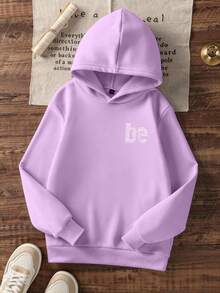 Positive Affirmation Word Print Girls Hoodie, Casual Loose Pullover Sweatshirt - Purple - View 4