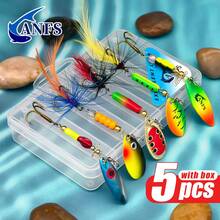ANFS 5pcs/Set Fishing Lure Rotating Spoon Spinner Bait Hook Hard Metal Spinner Lure Set With Tackle Box, Gift Pack - Multicolor - View 6