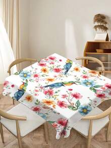 1pc Floral & Bird Print Tablecloth, Modern Polyester Waterproof Tablecloth, Rectangular & Round, Digital Print Suitable For Living Room, Home Use, Outdoor Dining Table, Small Round Table - Multicolor - View 9
