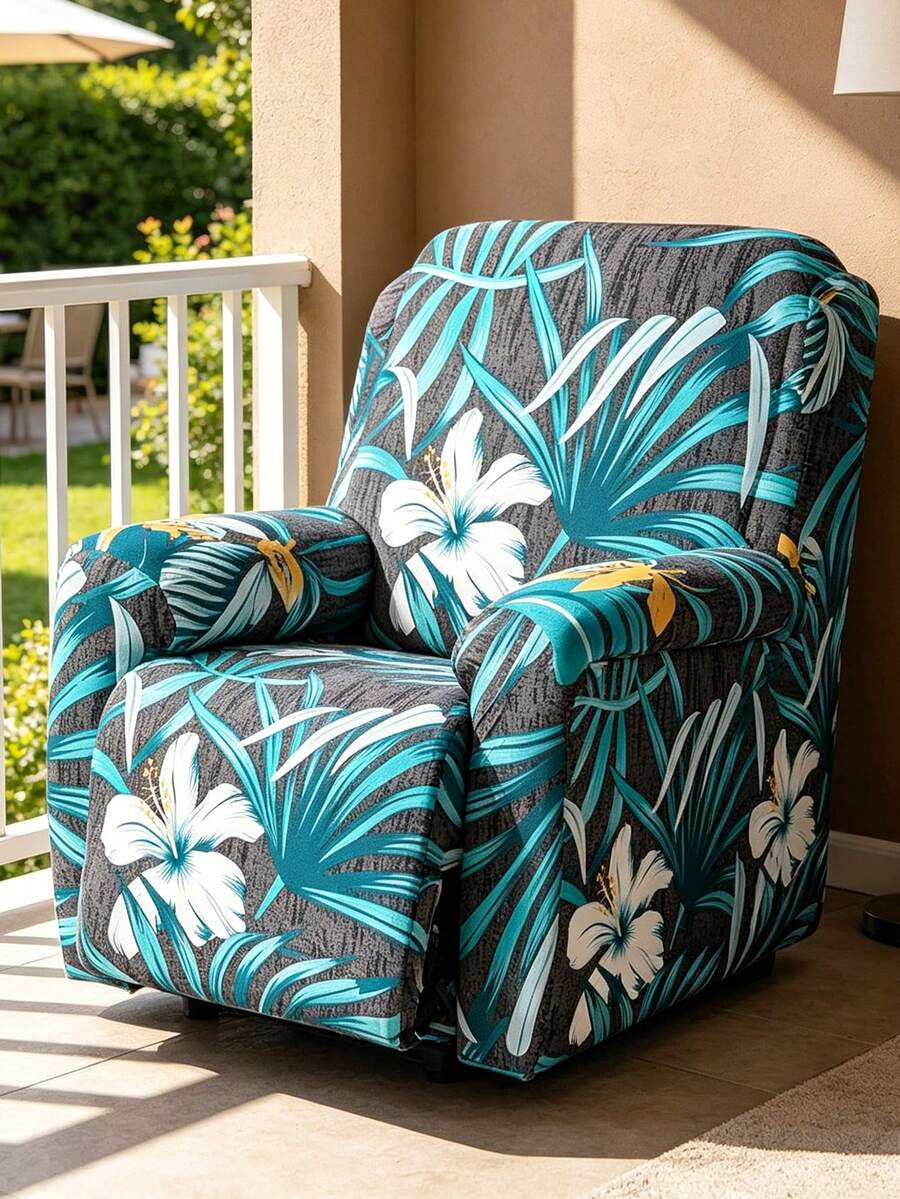 1 Set 4/6/8pcs Elastic Recliner Cover Sofa Cover, Light Gray Geometric Pattern Printed Recliner Cover, Elastic Sofa Cover Sofa Cover, Suitable For Living Room Office Home Decor - Mint Blue - View 1