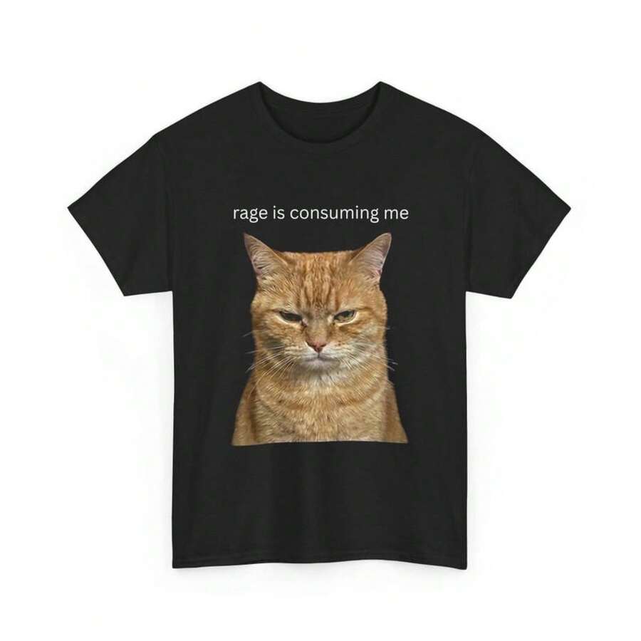 Unisex T-shirt i ren bomull, Rage Is Consuming Me Shirt - Rolig T-shirt med arg katt-meme, humoristisk T-shirt med ett skämt - Svart - Visa 1