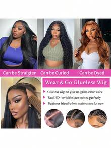 13x4 HD Lace Front Glueless Straight Wig 40 Inch 200 Density Natural Color Pre Plucked Hairline Baby Hair No Shedding Tangling Breathable Easy Install Daily Wear - Natural Black - 查看 6