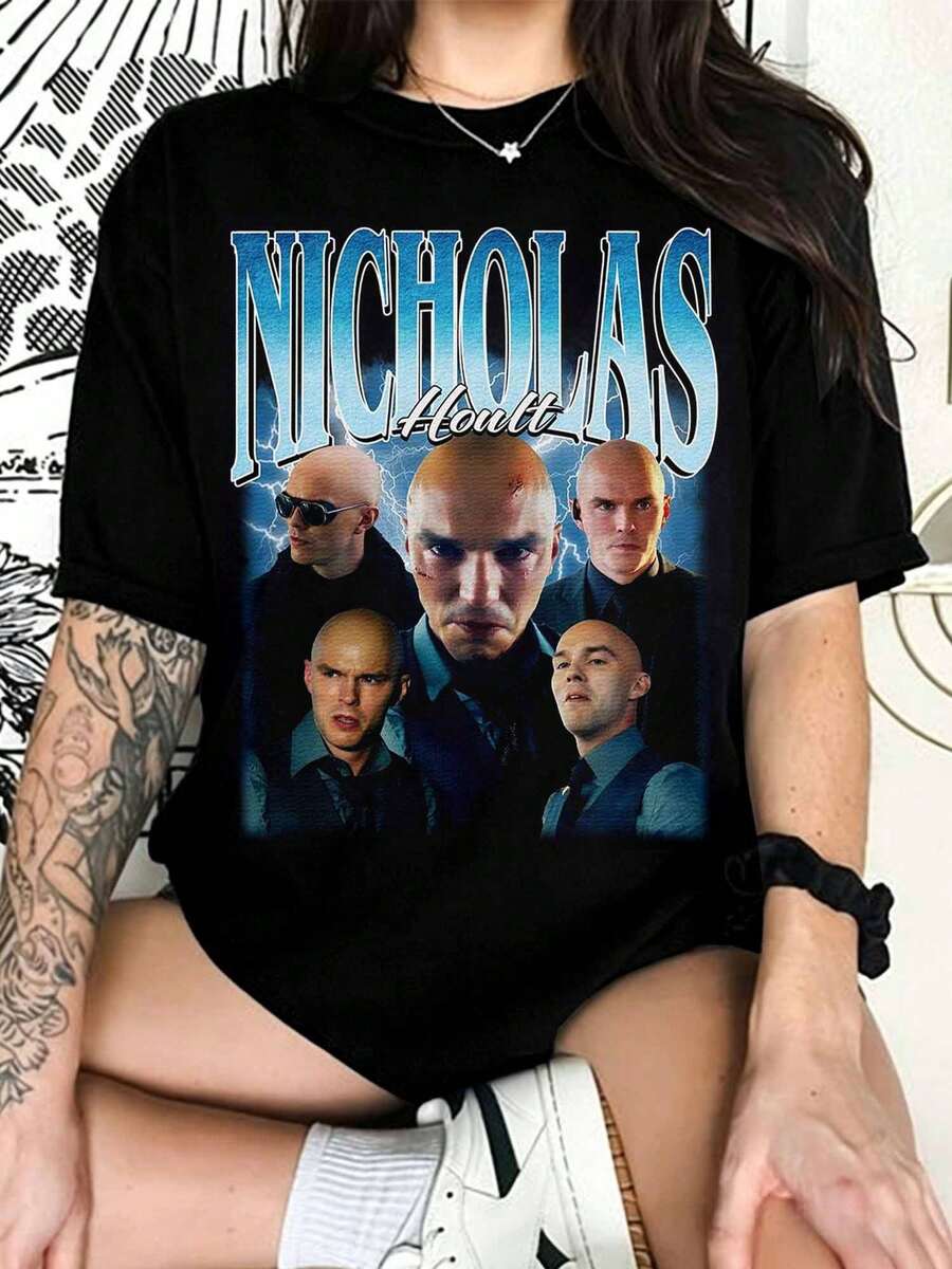 Vintage Nicholas Hoult T-Shirt, Nicholas Hoult T-Shirt, Lex Luthor Aesthetic T-Shirt, 90s Style Graphic T-Shirt, Funny T-Shirt For Fans. - Black - View 1