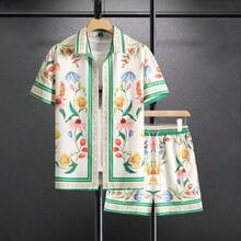 Men's Old Money Style Summer Vacation Floral Print Shirt Set - Multicolor - View 4