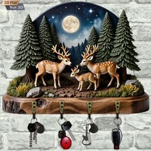 Forest Deer Wooden Decorative Key Rack, Nordic Style Entryway Small Item Decorative Storage Rack, Wall-Mounted Wooden Hanging Rack, Rustic Style Key Rack, Behind Door Key Rack, Home Decor Hanging Ornament - Multicolor - View 9