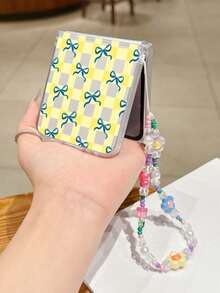 1PC Fashion Matte PC Material Simple And Cute Yellow Checkered Bow ElementFolding Phone Case, Paired With Same Color Bracelet, Can Protect And Prevent Falling For: SamsungGalaxy Zflip 3/Zflip 4/Zflip 5/Zflip 6/Zflip 7/Zflip 8/ Razr 60/ Razr 50/ Razr 70/Galaxy Z Flip7 FE - Transparent Yellow - View 1