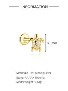 EleRunis 1pc 925 Sterling Silver Micro Turtle Flat Back Labret/Cartilage/Helix/Ear Rim Stud, Exquisite Jewelry, Suitable For Daily Wear And Parties - Gold - View 6