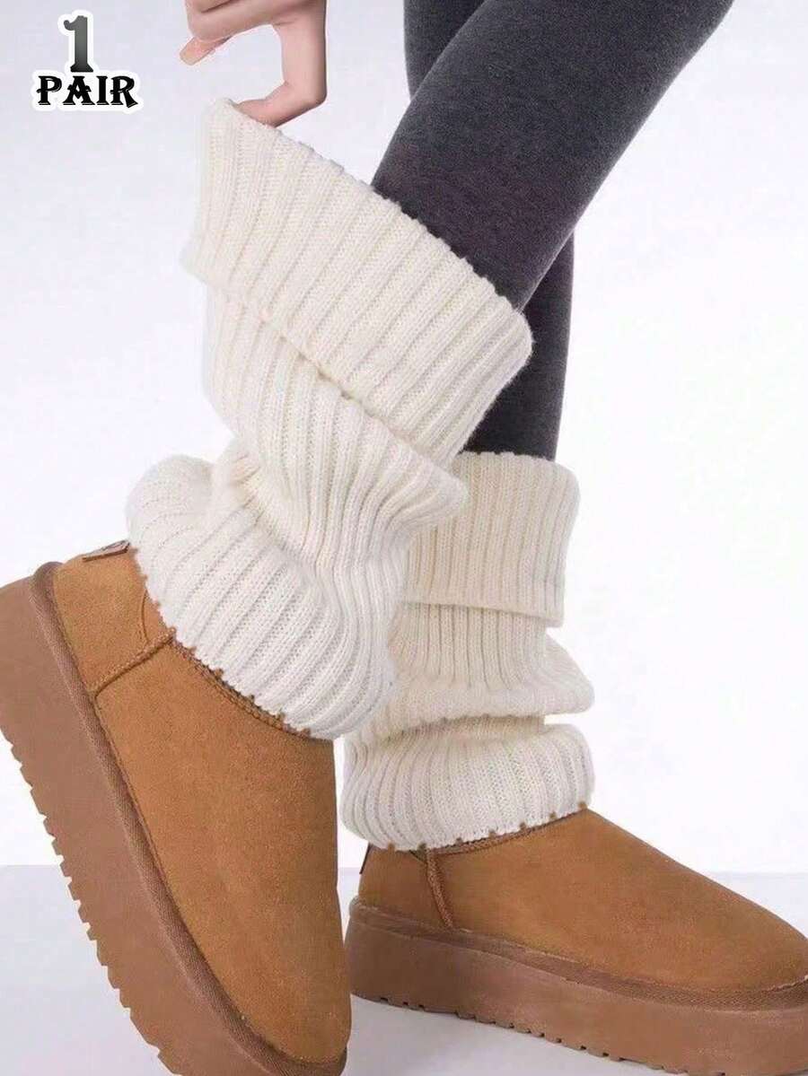 1 Pair Women's White Leg Warmers, Warm Cuff Fold-OverLeg Warmerss For Autumn/Winter - Mouldless - View 1