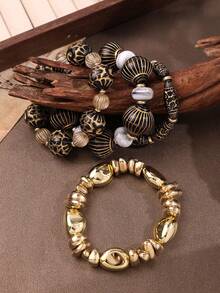 4pcs Vintage Unique Exquisite Elegant Inscription Beaded Bracelet Set For Women, Daily Wear, Holiday Party Jewelry - Multicolor - View 6