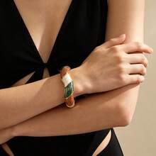 ORNAPEADIA 1 buah Gelang Bangle Terbuka Enamel Marmer Bergelombang Vintage, Aksesori Pergelangan Tangan Retro Nuansa Emas yang Dipersonalisasi untuk Wanita - SZ60884-7 - View 3