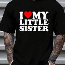 Cotton I Love Mittle Sister I Heart Mister I Love Mister T-Shirt Wo's 's Graphic Tee Causal Tops Fashion hirt Short Sve T-Shirt - Negro - Ver 1