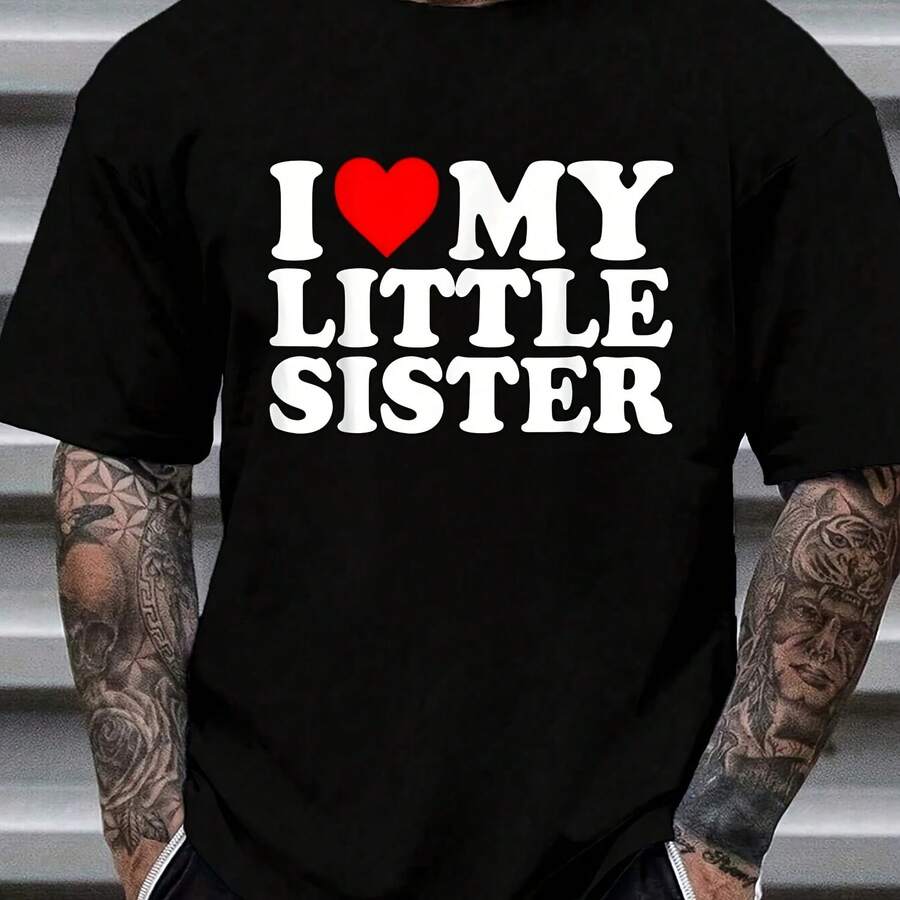 Cotton I Love Mittle Sister I Heart Mister I Love Mister T-Shirt Wo's 's Graphic Tee Causal Tops Fashion hirt Short Sve T-Shirt - Negro - Ver 1