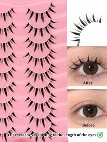 Asiteo 9 Pairs Cartoon Style Natural Cat Eye False Eyelashes, Criss-Cross Thick Spikes Faux Mink False Eyelashes, Anime Lashes, Manga Lashes, Makeup Extension Tool For Party & Travel - Spiky Manga Lashes - View 1
