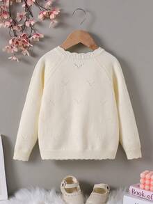 Young Girl Winter Raglan Long Sleeve Single-Breasted Casual Knit Cardigan - Apricot - View 2