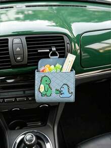 Haze Blue 2 piezas Caja de almacenamiento de ventilación de aire de coche con diseño de dinosaurio de dibujos animados, Caja organizadora de almacenamiento de coche, Caja de almacenamiento colgante para teléfono de coche - Dos dinosaurios de dibujos animados - Ver 4