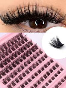 120 grappes d'extensions de cils segmentées D Curl épaisses DIY, volumineuses et bouclées 3D, combinaison de tailles mixtes, légères et confortables, faux cils en fausse fourrure style vison pour maquillage des yeux à la maison et au quotidien - Voir 7