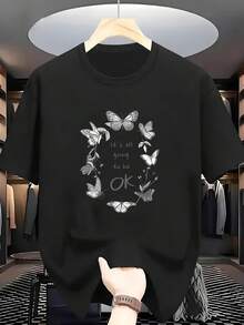 Camiseta de hombre talla% con diseño de mariposa y el texto Todo estará bien. Camiseta de manga corta para hombre. Camiseta cómoda y casual de manga corta para el verano. - Blanco - Ver 10
