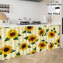 1pc, Home Decor, Sunflower Pattern Printed Table Skirt, Kitchen Small Curtain, Kitchen Cabinet Cover, With Curtain Holes, Easy To Hang, Rectangular, Machine Woven, Machine Washable, Kitchen Decoration And Accessories, Perfect For Kitchen Cabinets And Home Decor - Multicolor - View 4