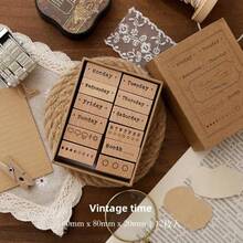 JotBox Vintage Wooden Stamp Set For Girls, Finger-Sized Text, Time, Week, Journal Decoration Material Stamps - Baiwuji Wooden Seals - View 11