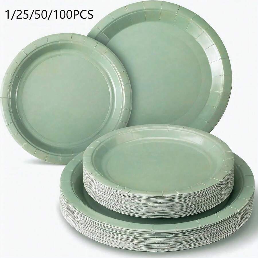 100/50/25/5 piezas Platos de papel gris verde Morandi, platos de postre para fiesta de cumpleaños, platos desechables para cena, platos para aperitivos, platos para frutas, platos de decoración para mesa de postres, accesorios de decoración para fiesta de sirenas, disponibles en 7 y 9 pulgadas, platos para ensalada, adecuados para pastel, ensalada, pizza, baguette, sushi, frutas, suministros de decoración de mesa - Multicolor - Ver 1