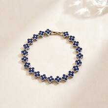 1 pieza Pulsera de flor de circonita de lujo, exquisita joyería de CZ brillante de dopamina, regalo para mujeres - Dorado - Ver 10
