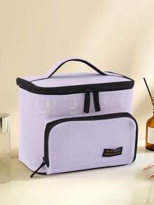 1 pieza Bolsa de almacenamiento de malla multifuncional de doble compartimento, material de malla semitransparente rosa, ranura frontal para cepillos + partición del compartimento principal, bolsa de maquillaje portátil estilo chica hot - Multicolor - Ver 6