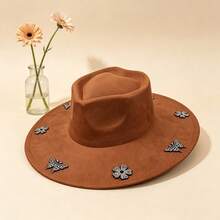 Elegant  Felt Hat With Sparkly Rhinestone Butterfly  Flower Details For Daily  Vacation Outfits - marrón rojizo - Ver 5