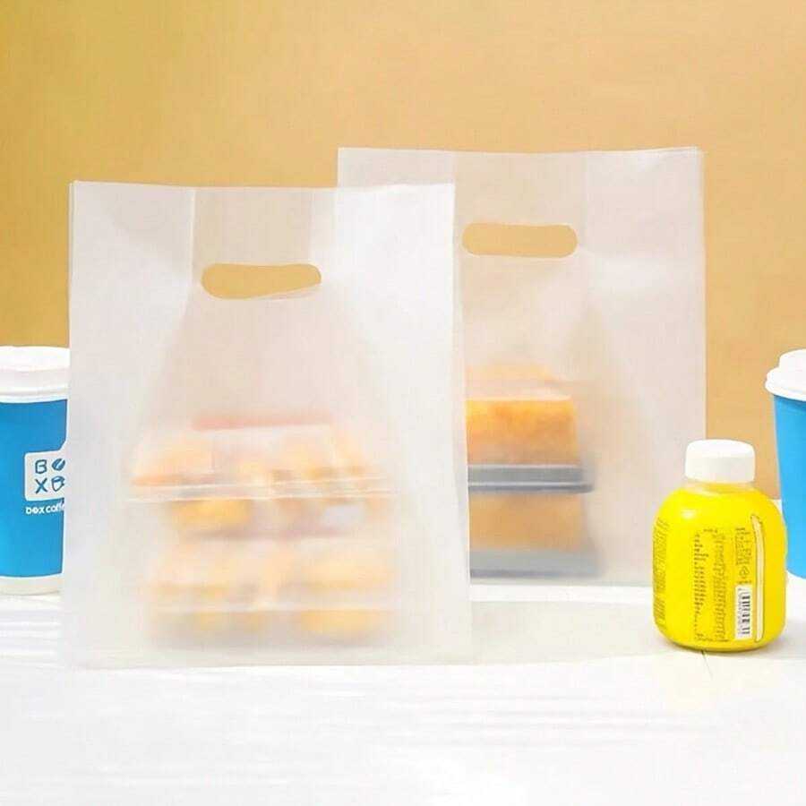 50-Pack Clear Plastic Gift Bags With Handles - Perfect For Salads, Cakes, Pizzas, Bread, Desserts, Cookies - White - View 1